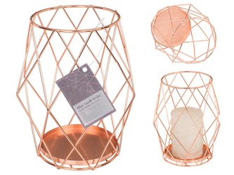 DRŽÁK NA SVÍČKU KOVOVÝ RŮŽOVĚ ZLATÝ 14,5X17CM