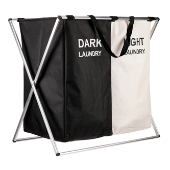 Koš na prádlo látkový, 2-komorový, barva černo-bílá.