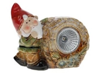 Porcelánový solární kámen s červeným skřítkem 8,7x5,8x11,5 cm