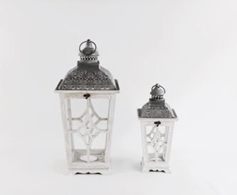 Dřevěná lucerna bílá sada 2 ks