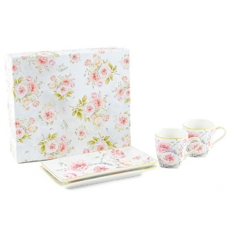 HOME ELEMENTS Espresso set 2 šálky, 90 ml, s podtácky, Růže