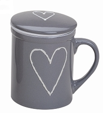 Hrnek se sítkem srdce šedý