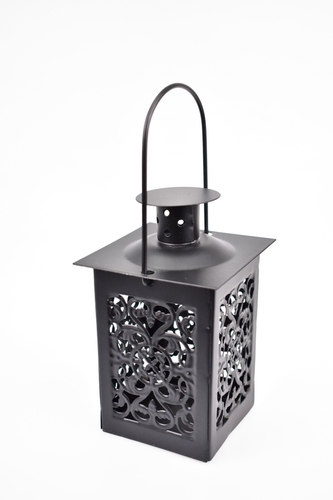 Kovová lucerna černá, 12x7,5x7,5 cm