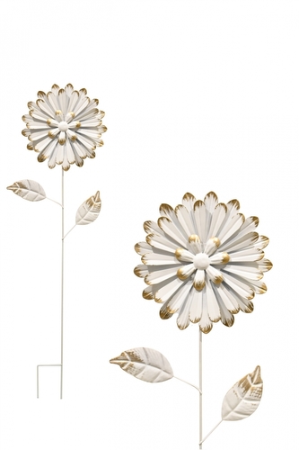Kovová květina bílá s patinou B, zápich 80 cm