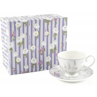 HOME ELEMENTS Hrnek 250 ml, s podtáckem, Levandule
