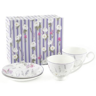 HOME ELEMENTS Šálek s podšálkem 2 x 250 ml, Levandule