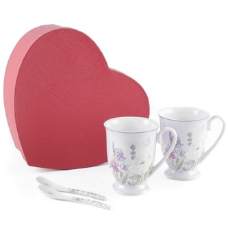 HOME ELEMENTS Sada dvou šálků 280 ml se lžičkami, Levandule