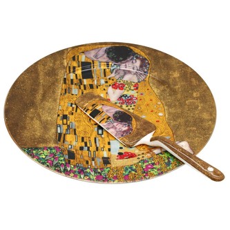 HOME ELEMENTS servírovací talíř s lopatkou Klimt, 34x24cm, Zlatý polibek