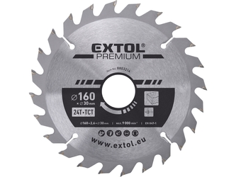 EXTOL PREMIUM kotouč pilový s SK plátky, O 160x2,6x30mm, 24T