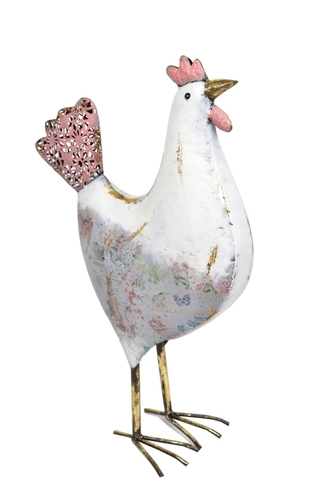 Kovová slepička decoupage 46x29x13,5 cm