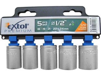 EXTOL PREMIUM hlavice nástrčné, sada 5ks, 1/2", CrV