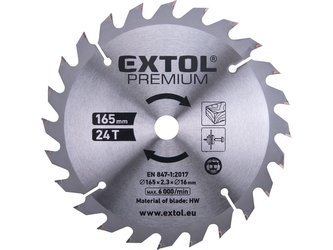 EXTOL PREMIUM kotouč pilový s SK plátky, 165×2,3×16mm, 24T