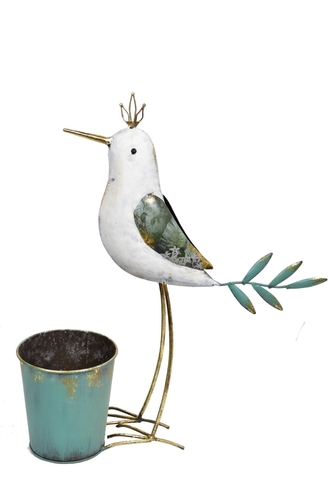 Kovový ptáček s květináčem 43x37x15,5 cm