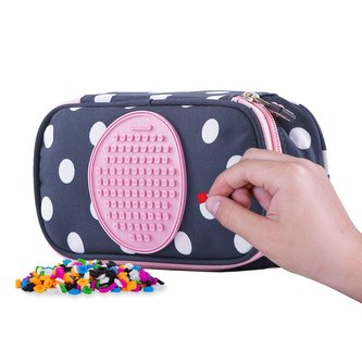 Piórnik szkolny na suwak Kropki z różowym panelem