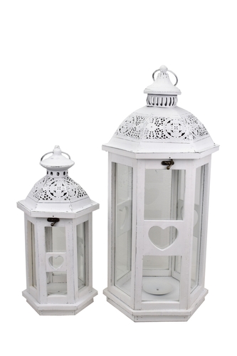 Dřevěná lucerna srdce s/2 bílá