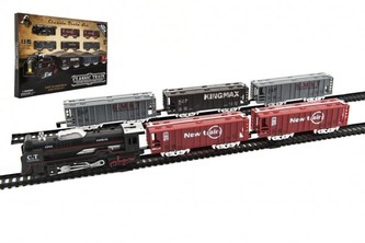 Vlak + 5 vagónů s kolejemi plast 140x68cm na baterie se světlem v krabici 57x37x4cm