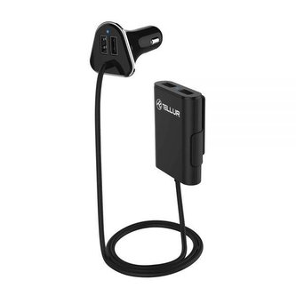 Tellur bezdrátová nabíječka do auta s prodloužením, 4*USB, 9,6A, 1,8m, černá