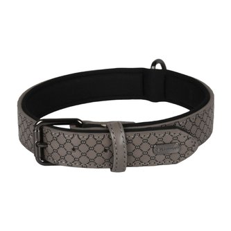 Kožený obojek Flamingo Patti šedá-M: 36-44cm