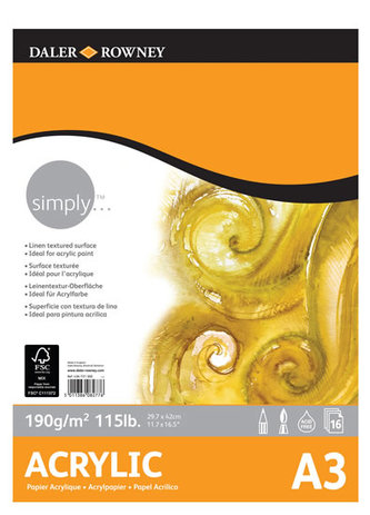 Daler - Rowney SIMPLY skicák na akryl A3, 190 g / m2, 16 listů