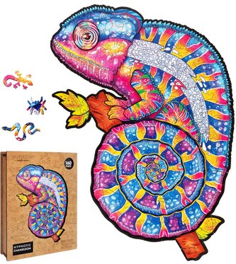DREVENÉ FAREBNÉ PUZZLE - Hypnotický chameleón