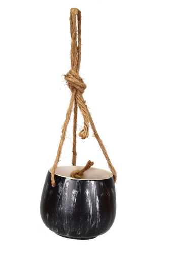 Černý keramický závěsný květináč 8,5x10,5 cm M