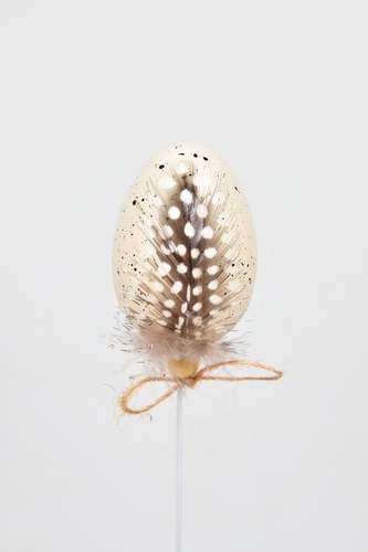 Vajíčko zápich kropenaté s peříčkem 6 cm, sada 6 ks