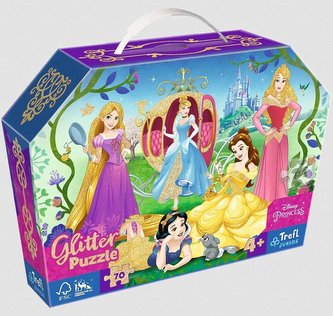 Trefl Puzzle v kufříku Disney: Šťastné princezny 70 dílků, třpytivé
