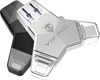 Viking USB Flash disk 3.0 4v1 s koncovkou Lightning/Micro USB/USB/USB-C, 64 GB, černá