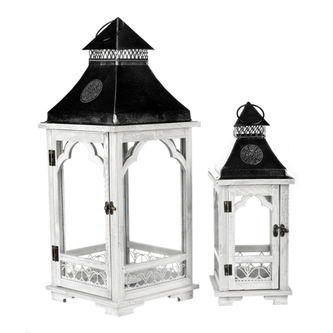 Lucerna dřevěná, barva šedivá antik, sada 2ks.