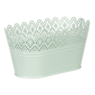 Truhlík kovový, krajkový okraj, zelená barva.