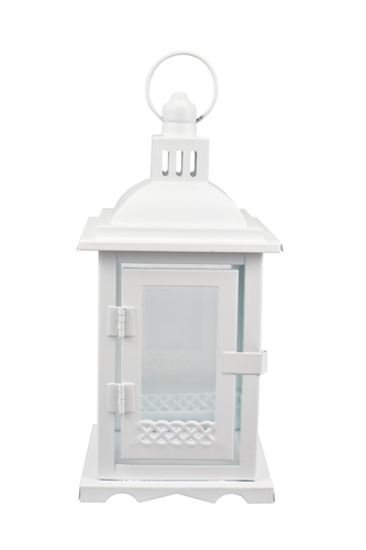 Kovová lucerna bílá 24,5x11,6x11,6 cm