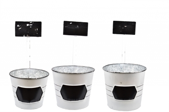 Plechový květináč s popisovací cedulkou, sada 3 ks