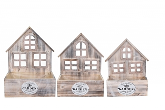 Dřevěný květináč domeček sada 3 ks s bílou patinou