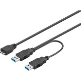 PremiumCord USB 3.0 napájecí kabel s dvojitým napájením černý