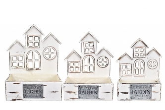 Dřevěný květináč domeček sada 3 ks, bílý