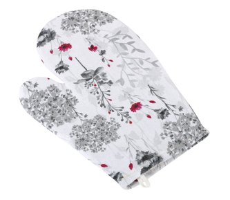 Kuchyňská chňapka - šedé větvičky - šedá, červená, bílá - chňapka 28x18 cm