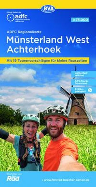 ADFC-Regionalkarte Münsterland West / Flusslandschaft Achterhoek, 1:75.000, mit Tagestourenvorschlägen, reiß- und wetterfest, E-