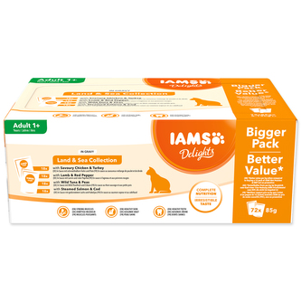 Kapsičky IAMS Delights mořské a suchozem. maso v omáčce multipack (72x85g)