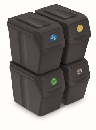 Sada 4 odpadkových košů na tříděný odpad SORTIBOX antraci