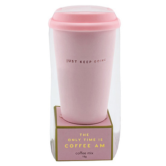 Dárková sada, Vanilková káva 19 g, růžový keramický hrnek To Go, 300 ml