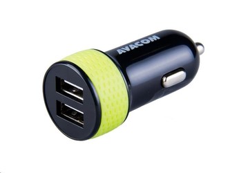 AVACOM nabíječka do auta se dvěma USB výstupy 5V/1A - 3,1A, černo-zelená barva