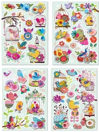 Naklejki 3D kwiatki i ptaszki MIX