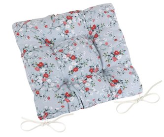 Sedák DITA prošívaný - kvítí na šedé - šedá, červená, bílá - 40x40 cm, prošívaný