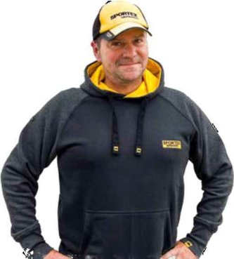 Mikina s kapucí a logem - tmavě šedá Velikost: L