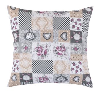 Povláček DITA - patchwork love - šedá, béžová, vínová - 45x45 cm