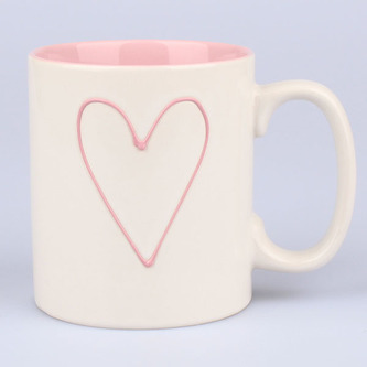 Keramický hrnek se srdcem - bílá/růžová, 600ml, 6/24