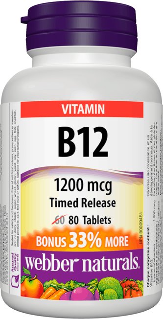 Webber Naturals Vitamín B12 1200mcg 80 tablet