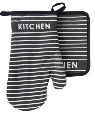 Kuchyňský SET rukavice/chňapka COCINE černá 18x30 cm/20X20 cm ESSEX, 100% bavlna