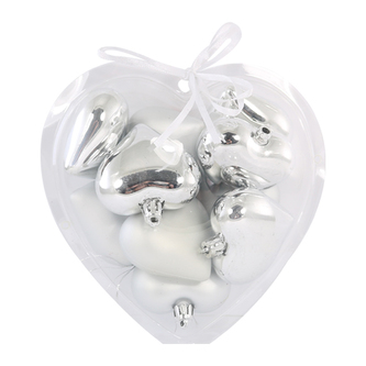 Vánoční ozdoby - PP stříbrné - srdce 6 cm, sada 10ks