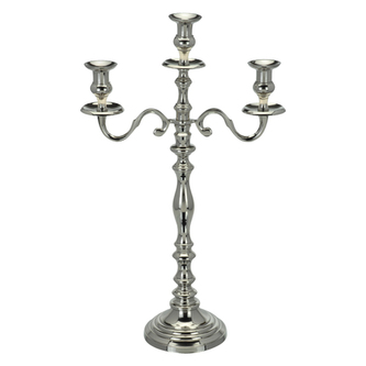 Svícen kovový / 3 ramenný - hliníkový / stříbrný 57,5 ??cm, 1ks